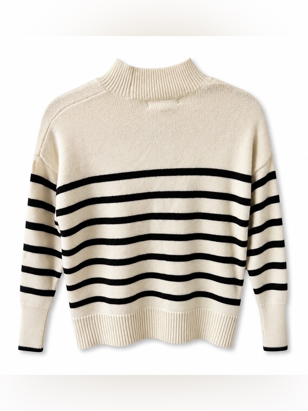 Philosophy Breton Striped Mock Crew Neck Sweater Ivory Black Soft Knit Cozycore - Picture 6 of 16